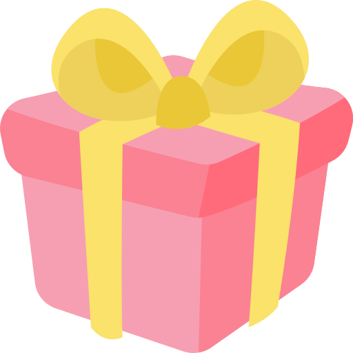 logo d'un cadeau rose avec un noeud jaune